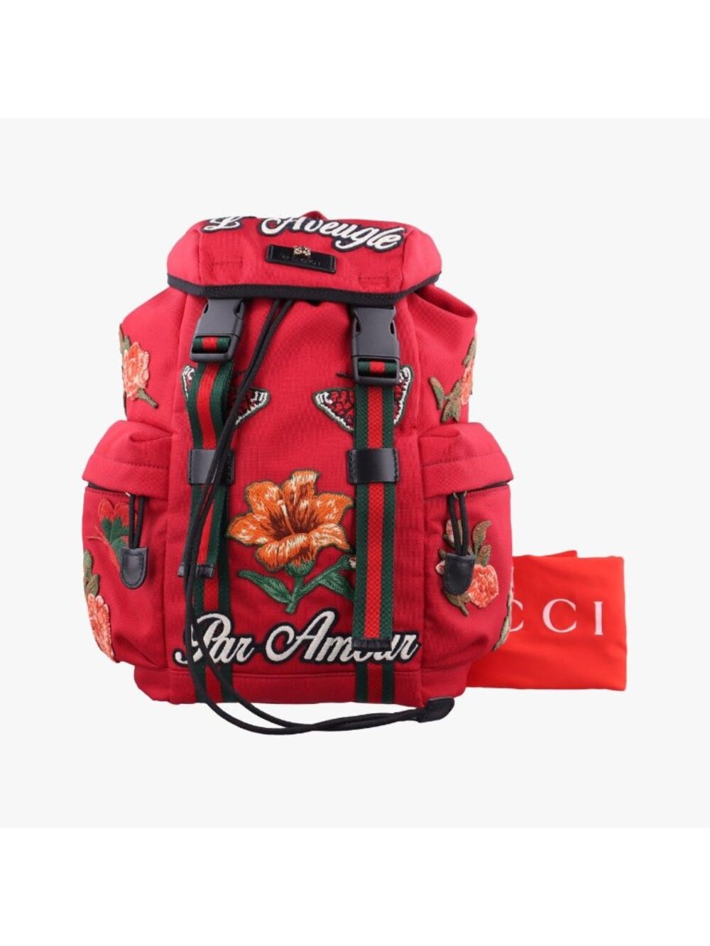 Gucci Techno Vintage Web la Vougre Pal Amour Embroidery Red Canvas Backpack
